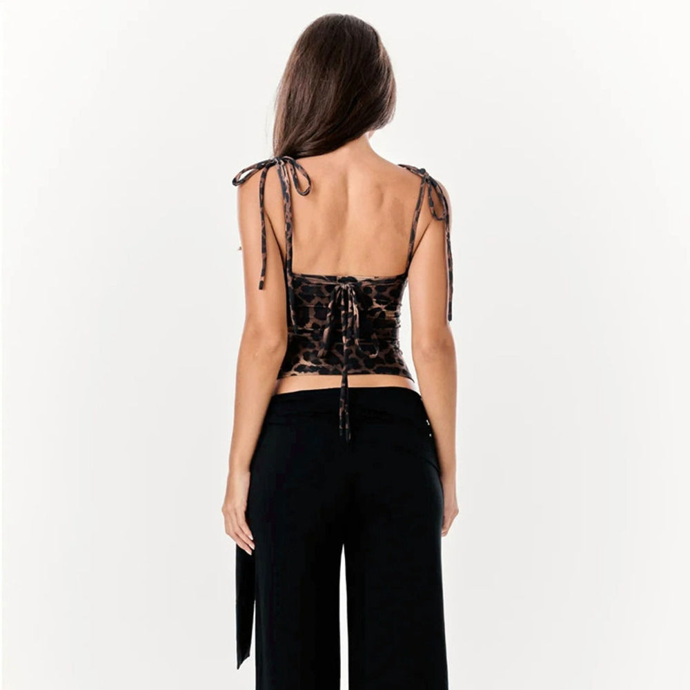 Zara Summer Square Neck Tie Strap Leopard Print Camisole Top - Picture 3 of 5